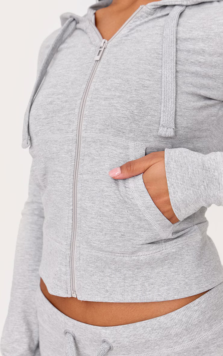 Grey Marl Zip Up Fitted Track Top