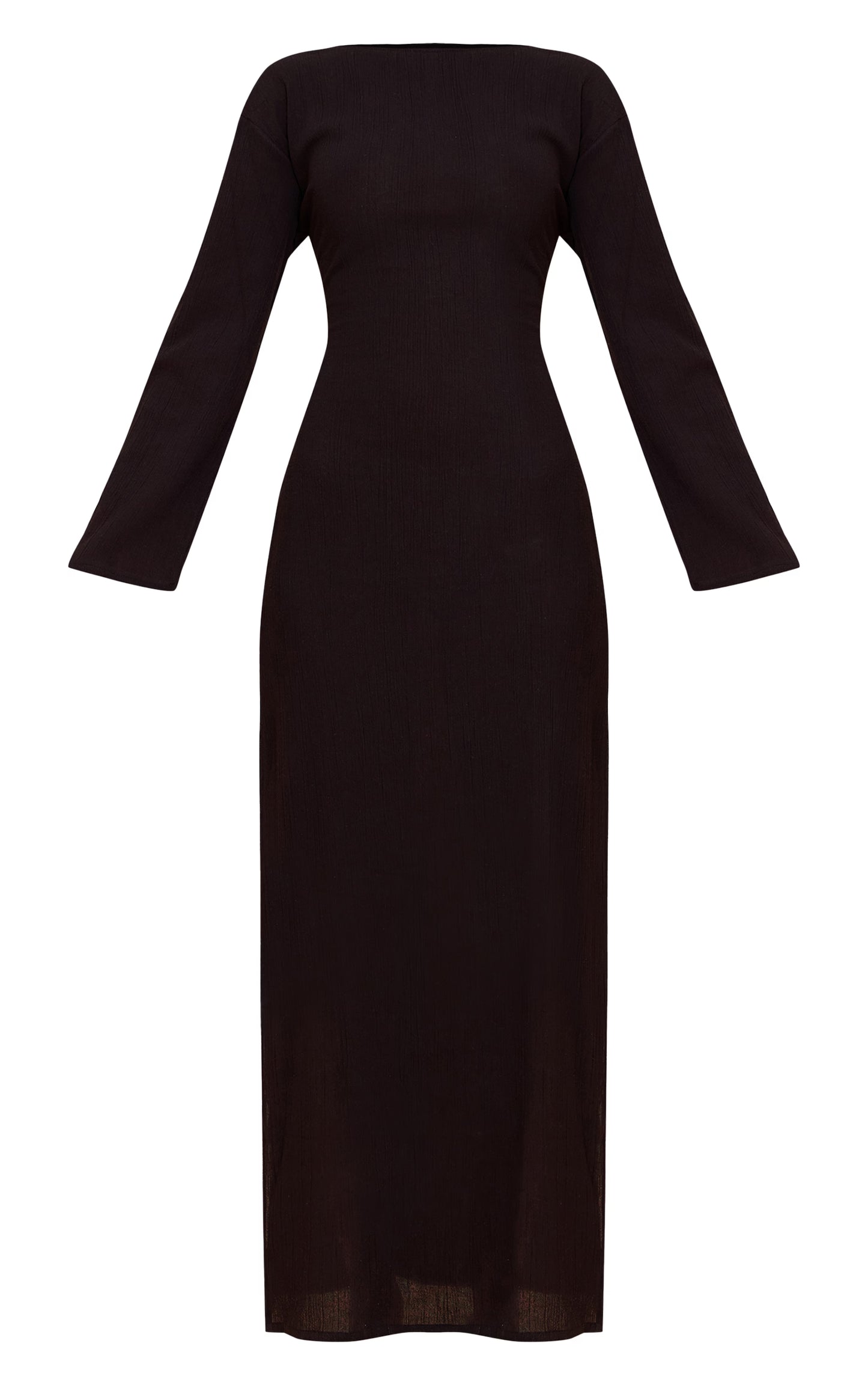 Black Textured Long Sleeve Maxi Dress
