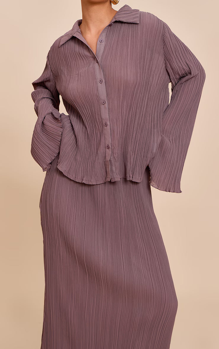 Mushroom Chiffon Plisse Sheer Shirt