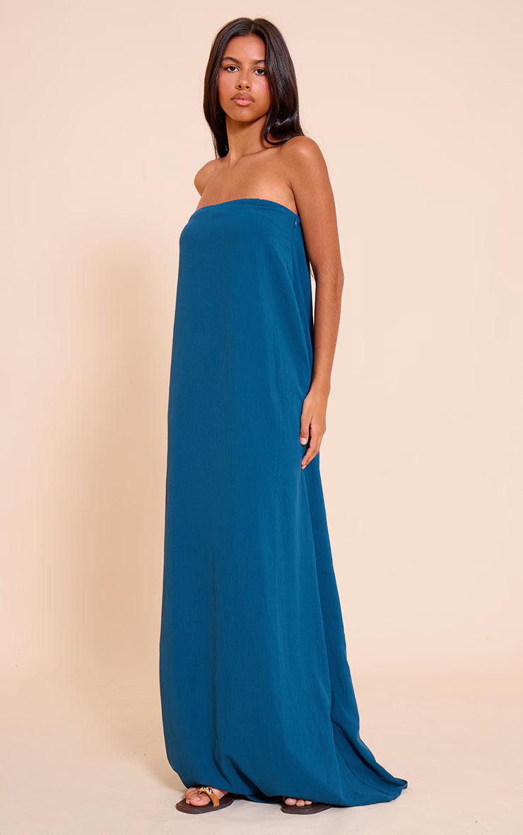 Petite Teal Floaty Woven Bandeau Maxi Dress
