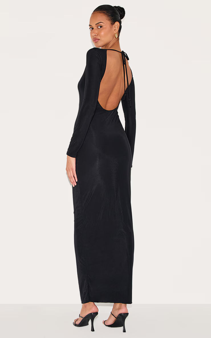 Black Double Layer Slinky Maxi Dress