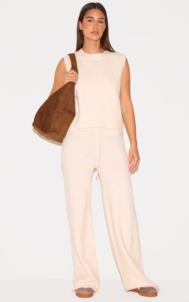 Ecru Marl Soft Knit High Sleeveless Top