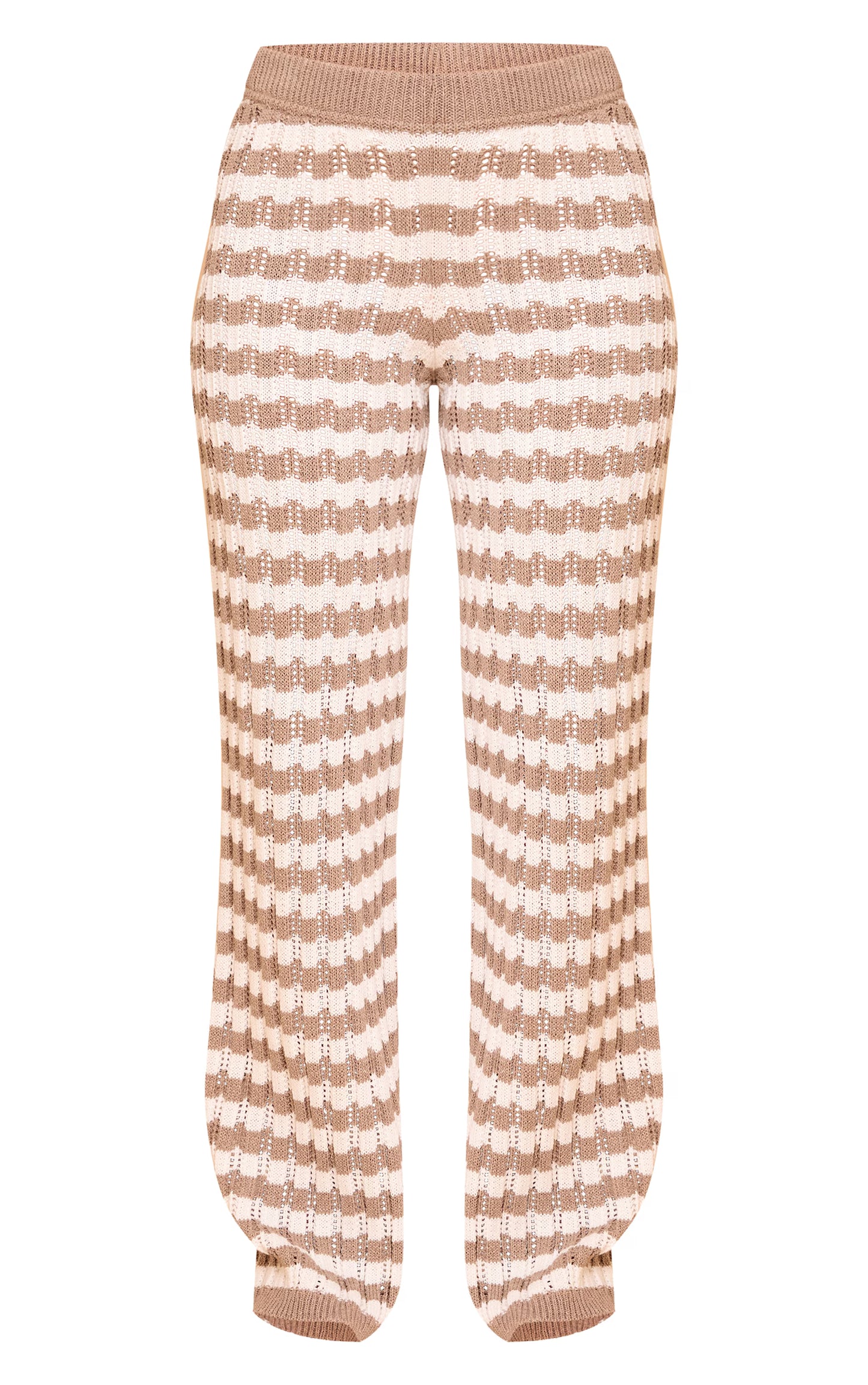 Mocha Crochet Stripe Knit Pant