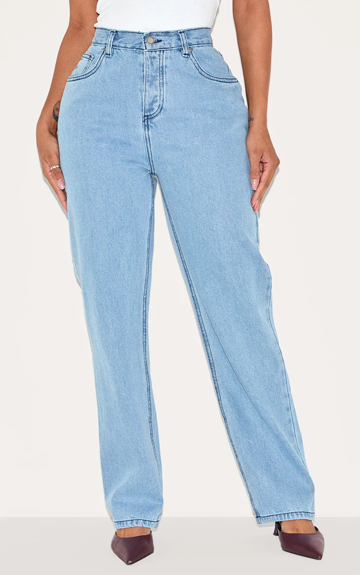 Shape Mid Blue Acid Wash Washed Denim Wide Leg Jeans