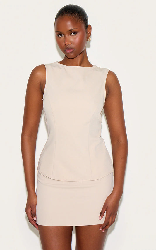 Sand Woven Mid Rise Mini Skirt
