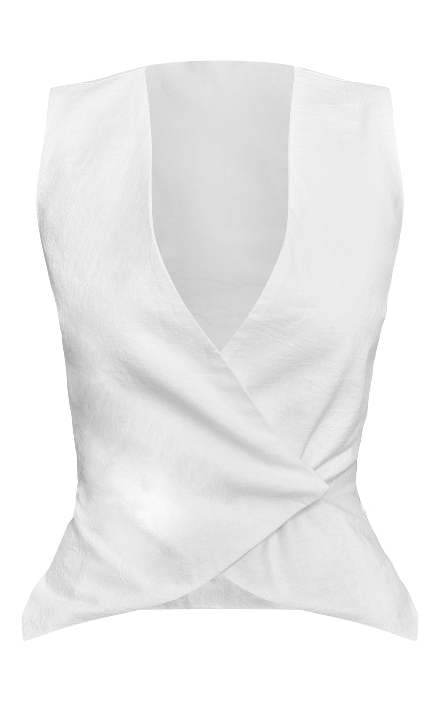 Premium White Linen Blend Button Asymmetric Vest