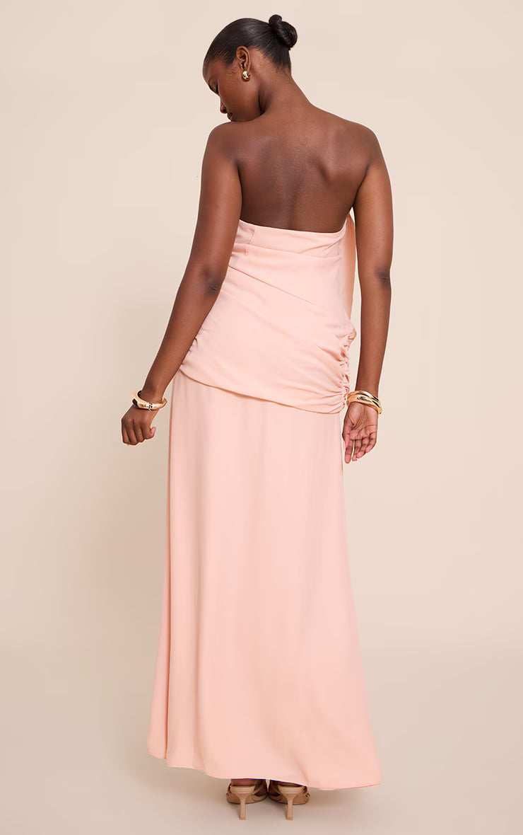 Peach Wired Bandeau Drape Maxi Dress