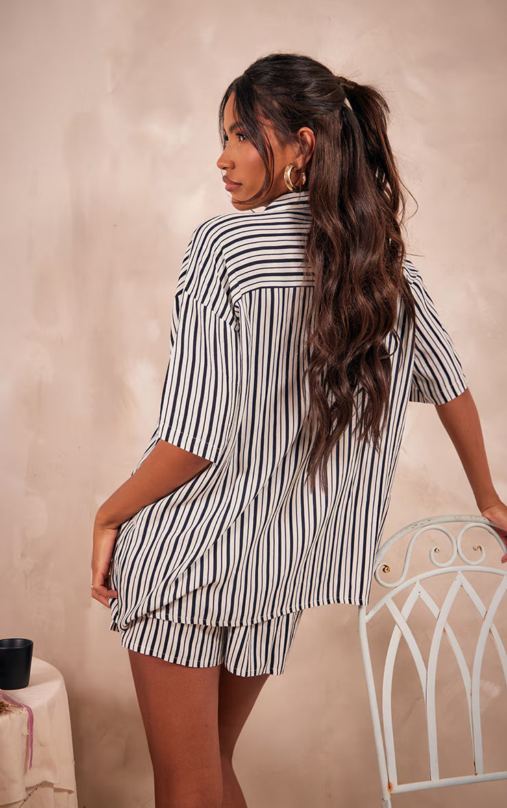 Black Stripe Oversized Boxy Short Sleeve Shirt