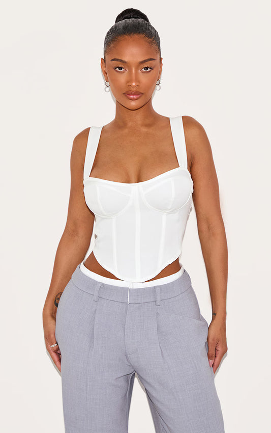 Shape White Woven Corset Detail Crop Top