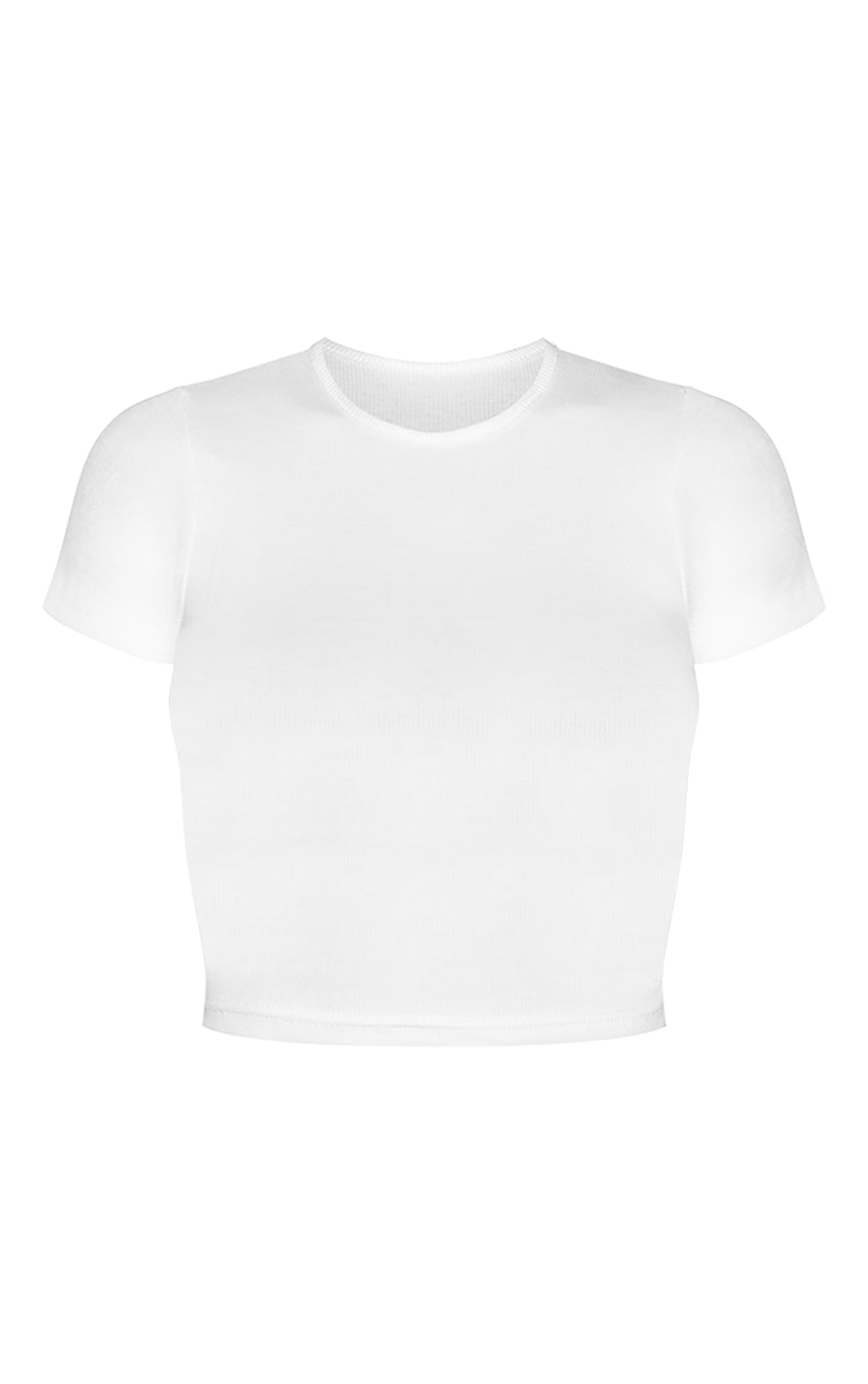 White Basic Ribbed Short Sleeve Crop Top