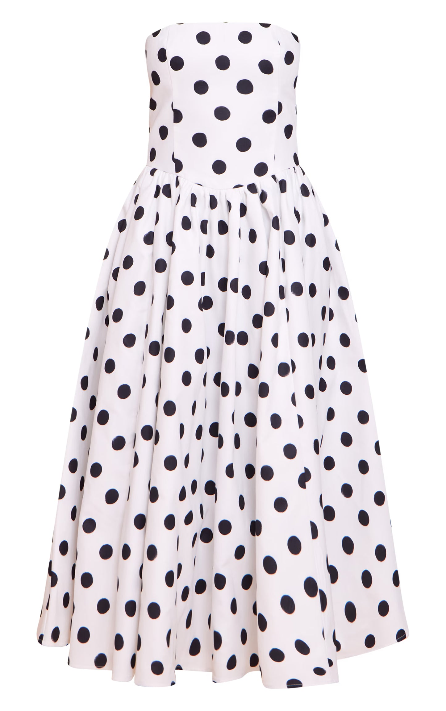Monochrome Polka Dot Woven Bandeau Ruched Skater Midaxi Dress