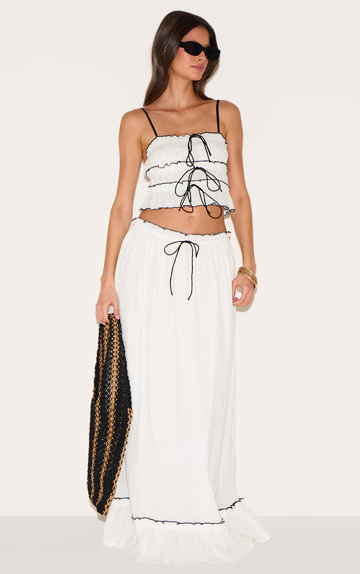 White Cheesecloth Contrast Cami Top