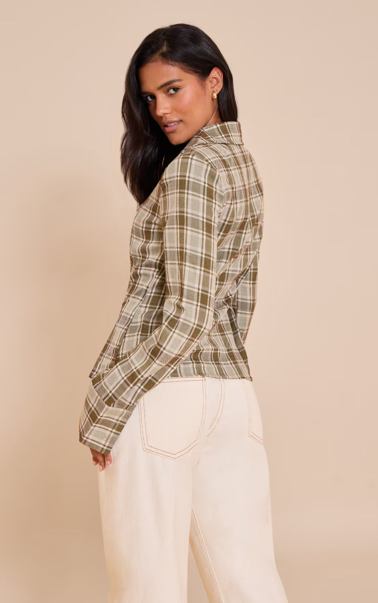 Green Fitted Check Shirt