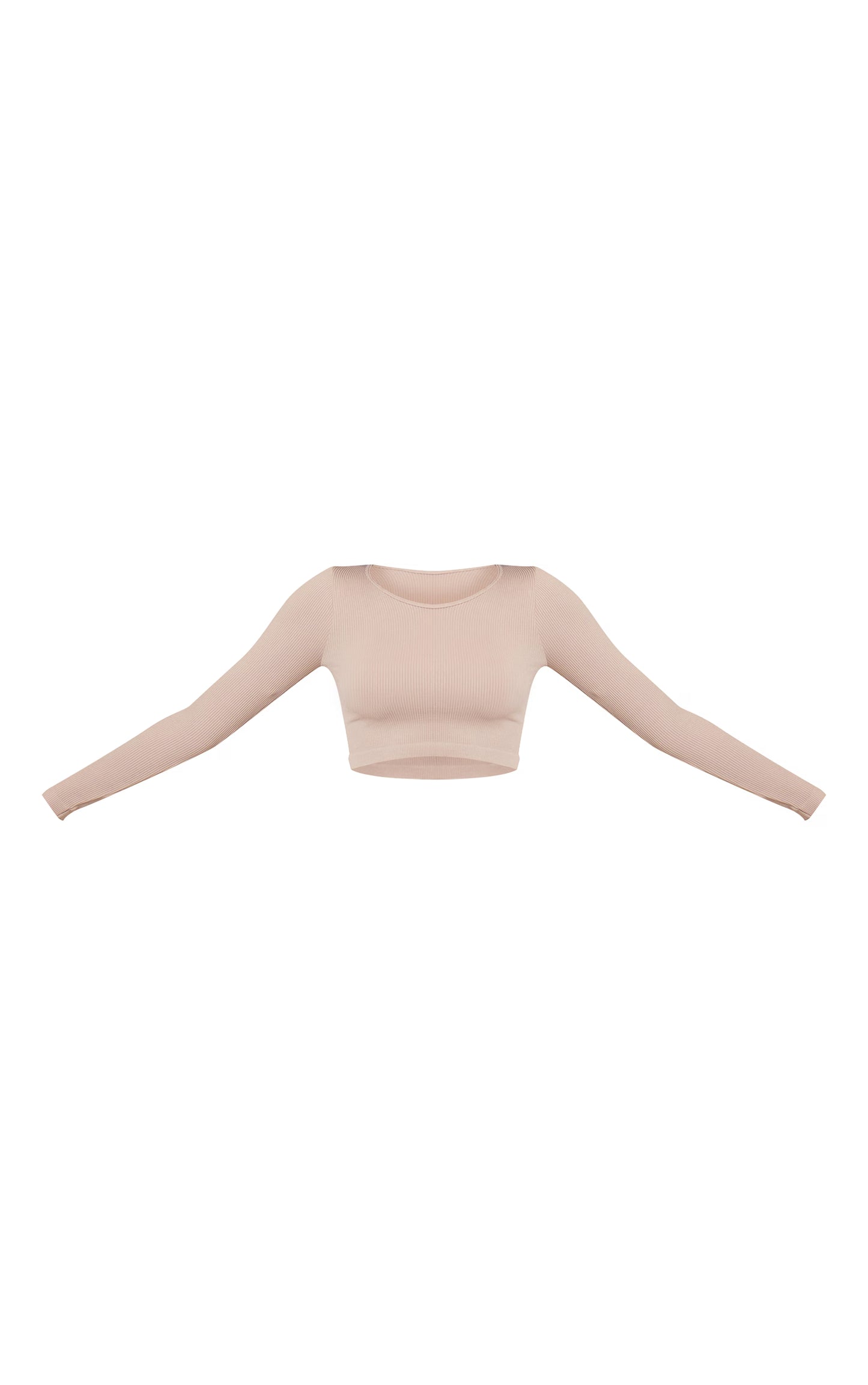 Stone Structured Snatched Ribbed Round Neck Long Sleeve Crop Top