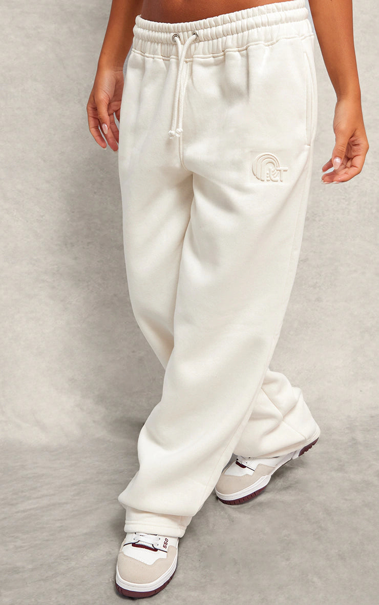 Cream Embossed Drawstring Sweatpants