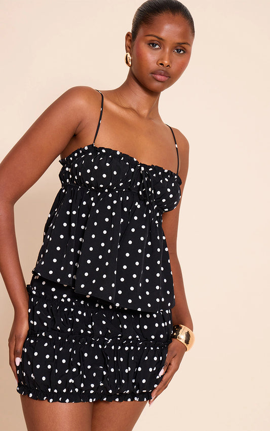Black Polka Dot Strappy Frill Top