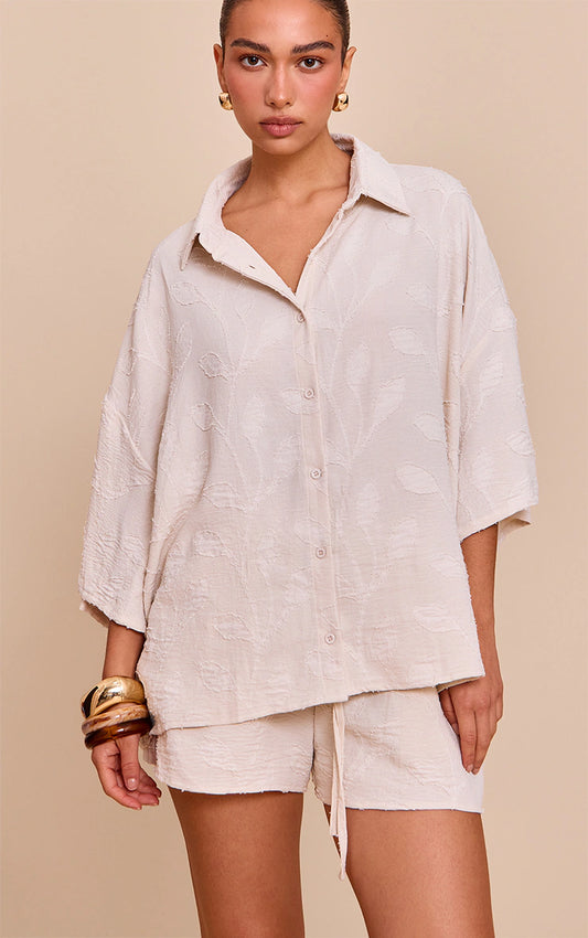 Cream Embroidered Floral Floaty Shorts