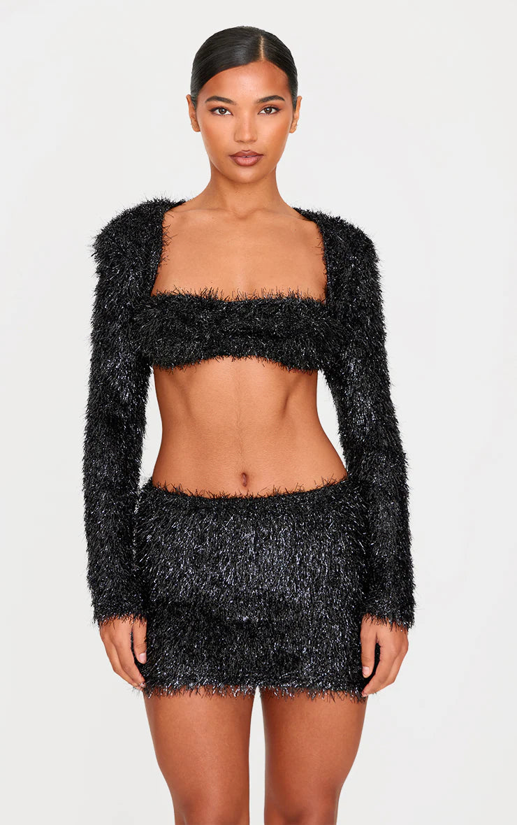 Black Confetti Look Micro Mini Skirt