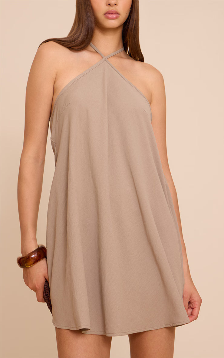 Mushroom Floaty Woven Halter Neck Mini Dress