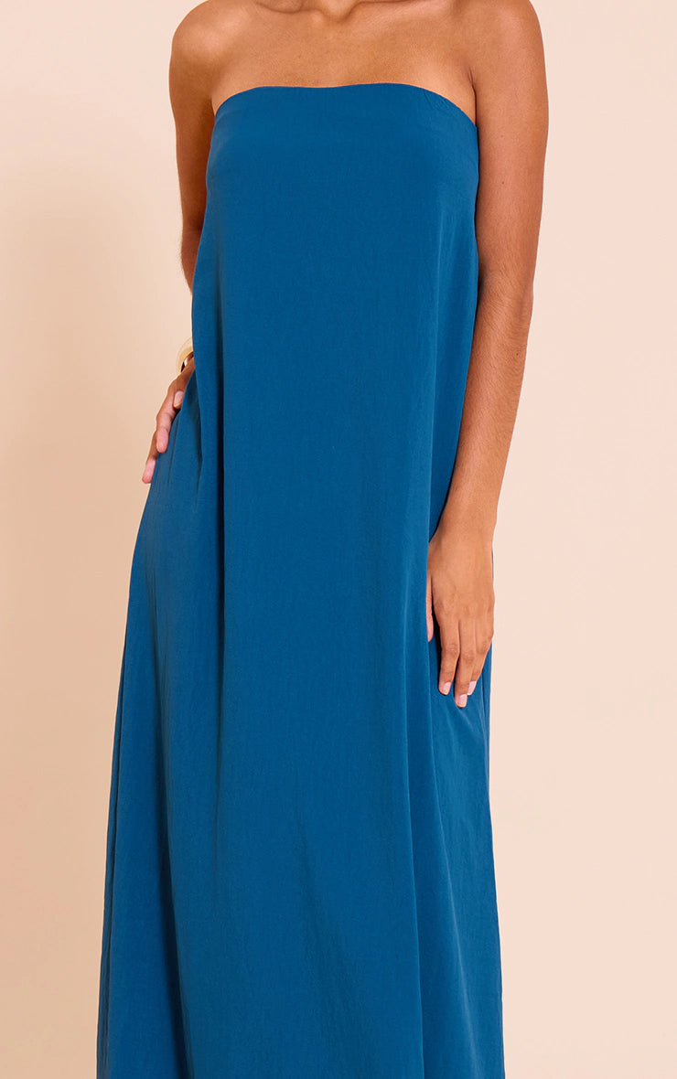 Petite Teal Floaty Woven Bandeau Maxi Dress