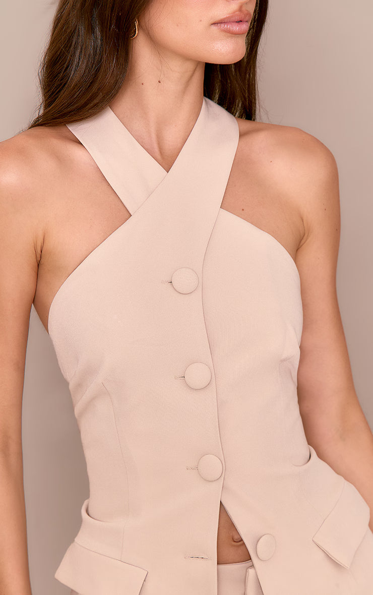 Premium Sand Tailored Halterneck Vest