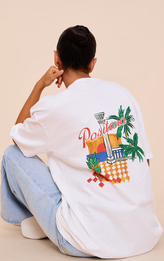 White Positano Graphic Oversized T-shirt