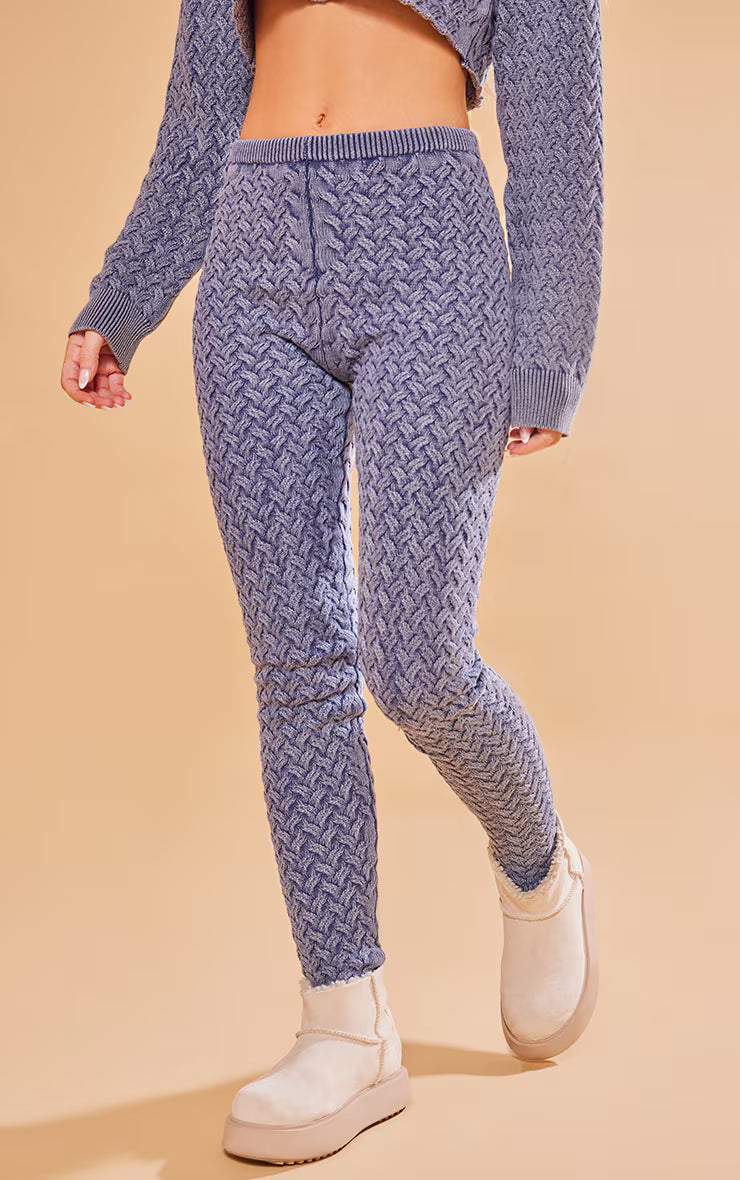 Blue Cable Knitted Denim Look Leggings
