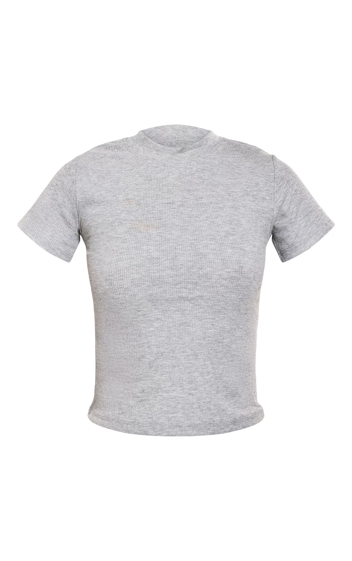 Grey Soft Rib Crew Neck Short Sleeve Top