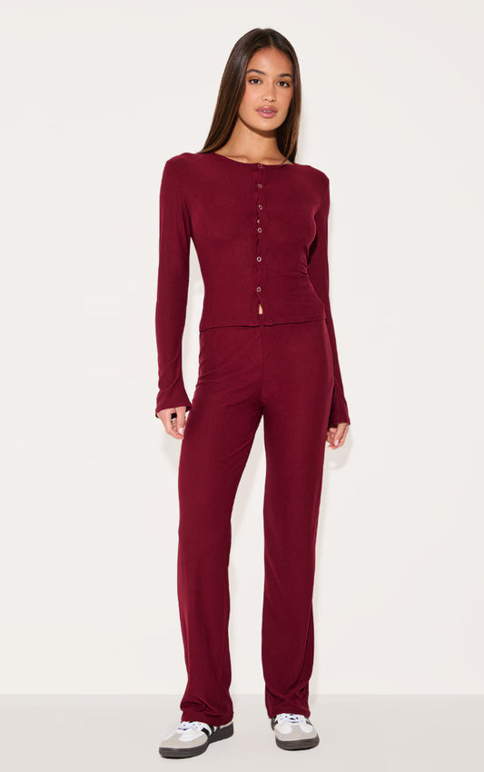 Burgundy Soft Touch Straight Leg Pants