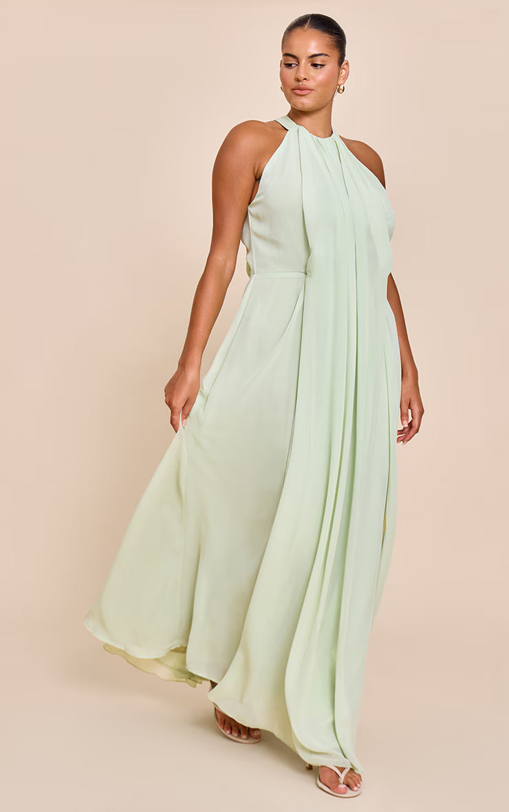 Plus Lime Chiffon Extreme Pleated Maxi Dress