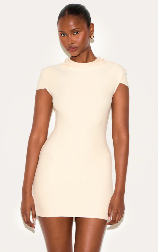 Almond Soft Touch High Neck Cowl Bodycon Dress