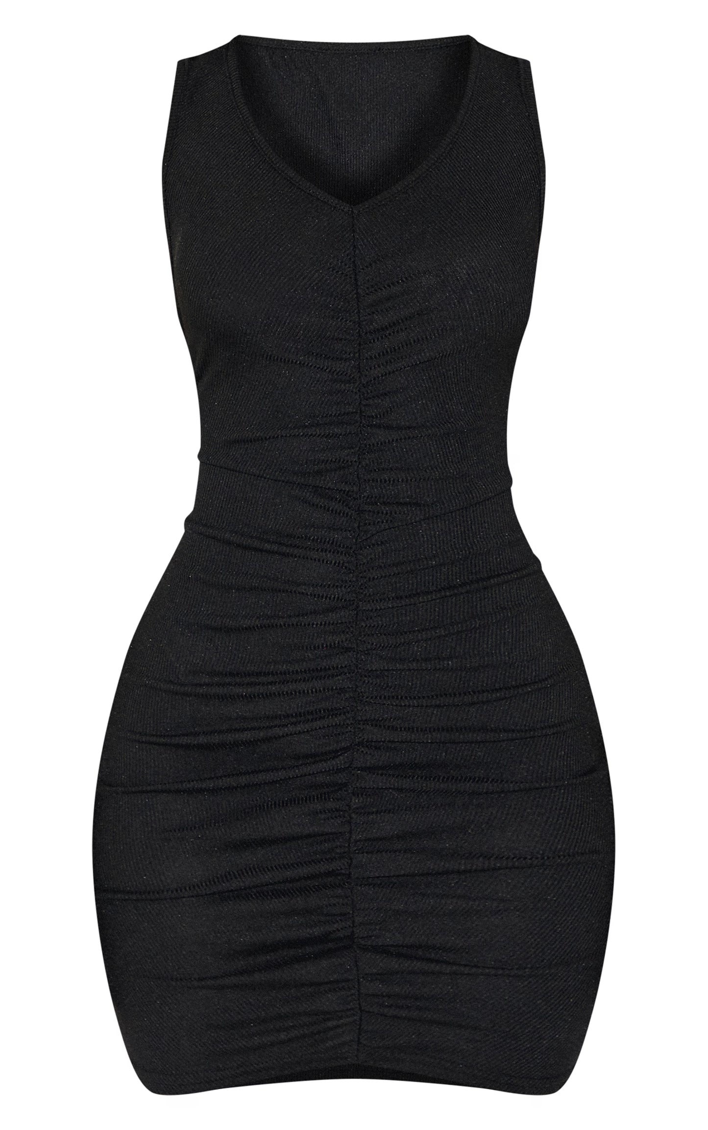 Petite Black Ribbed Ruched Racer Bodycon Dress