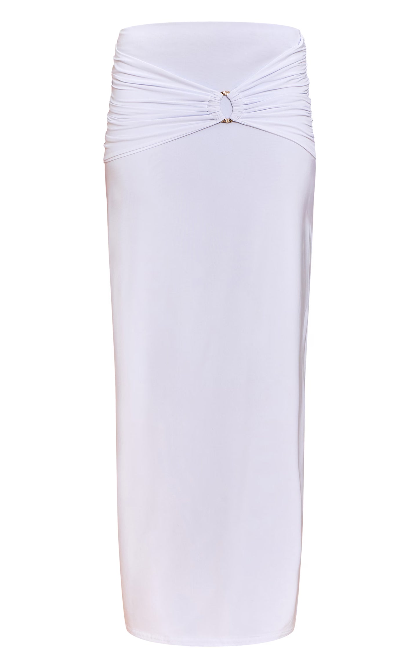 White Ruched Detail Flowy Maxi Skirt