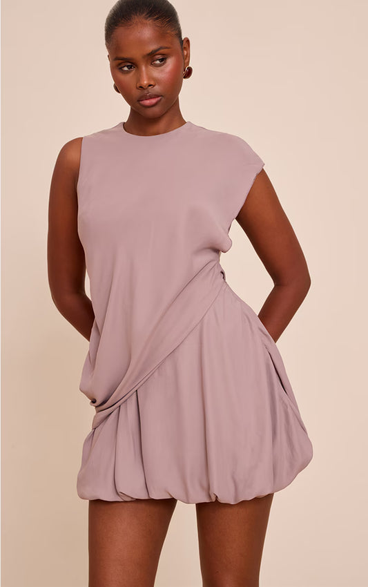 Taupe Chiffon Frill Hem Shift Mini Dress