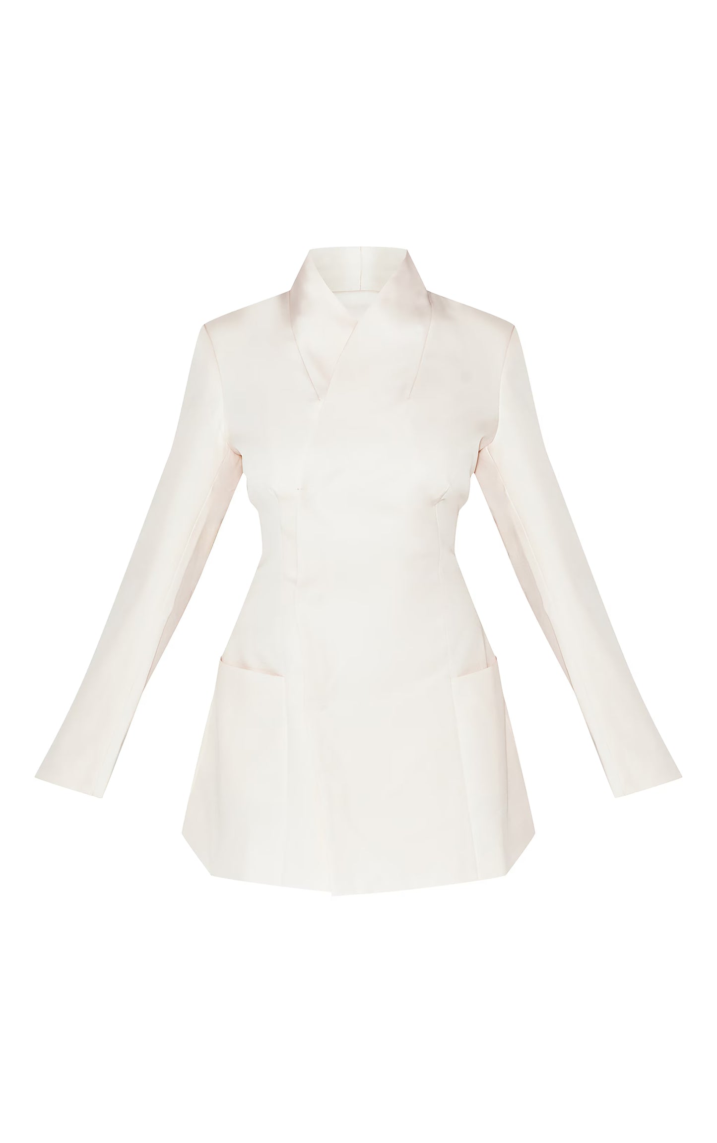 Cream Woven Collarless Blazer Dress