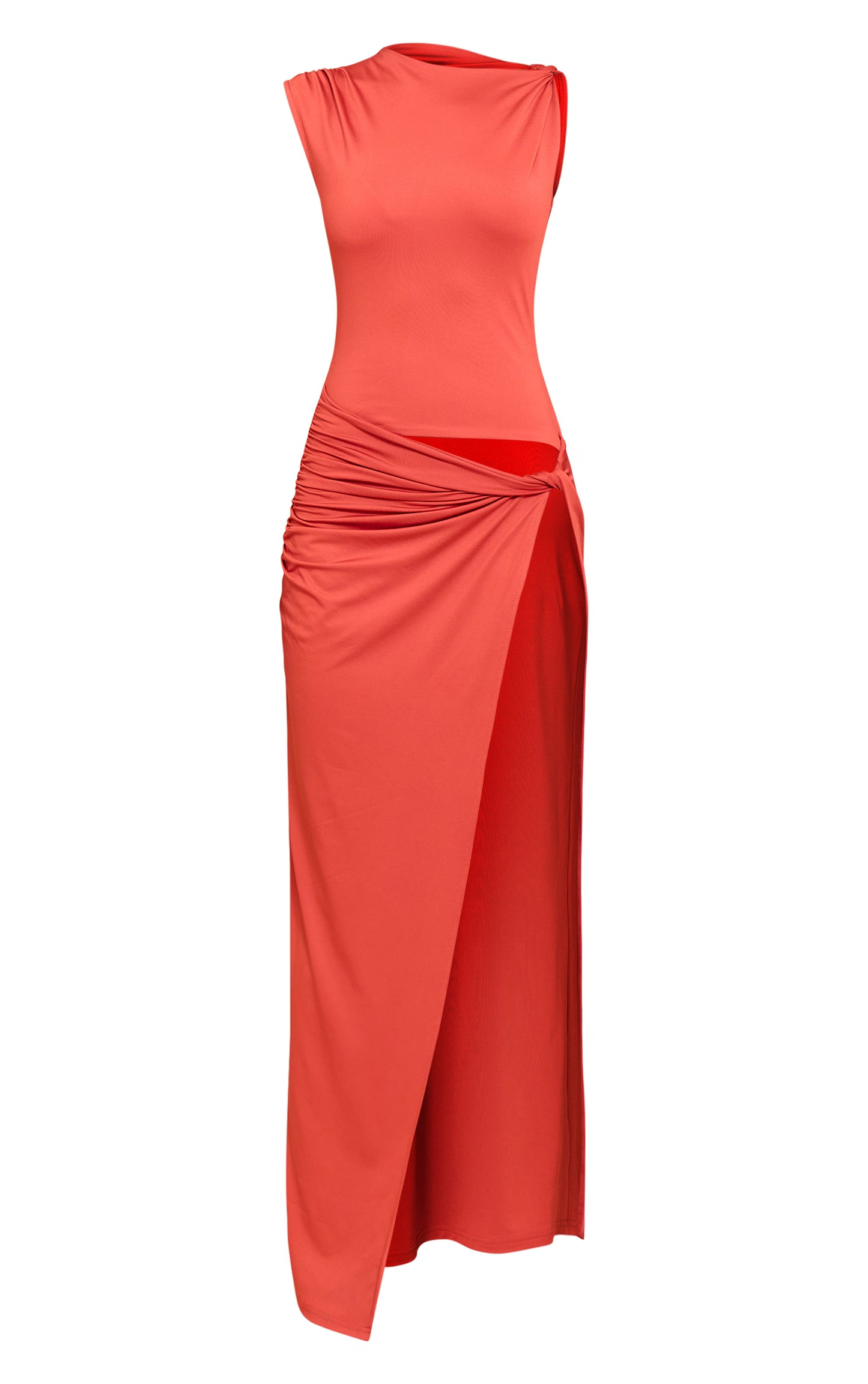 Rust Ruched Cut Out Maxi Dress
