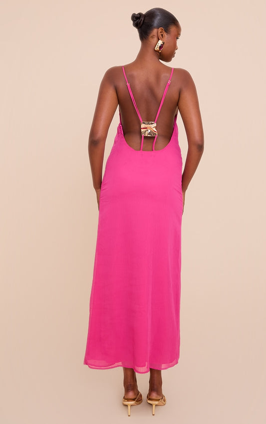 Pink Woven Cami Trim Detail Maxi Dress