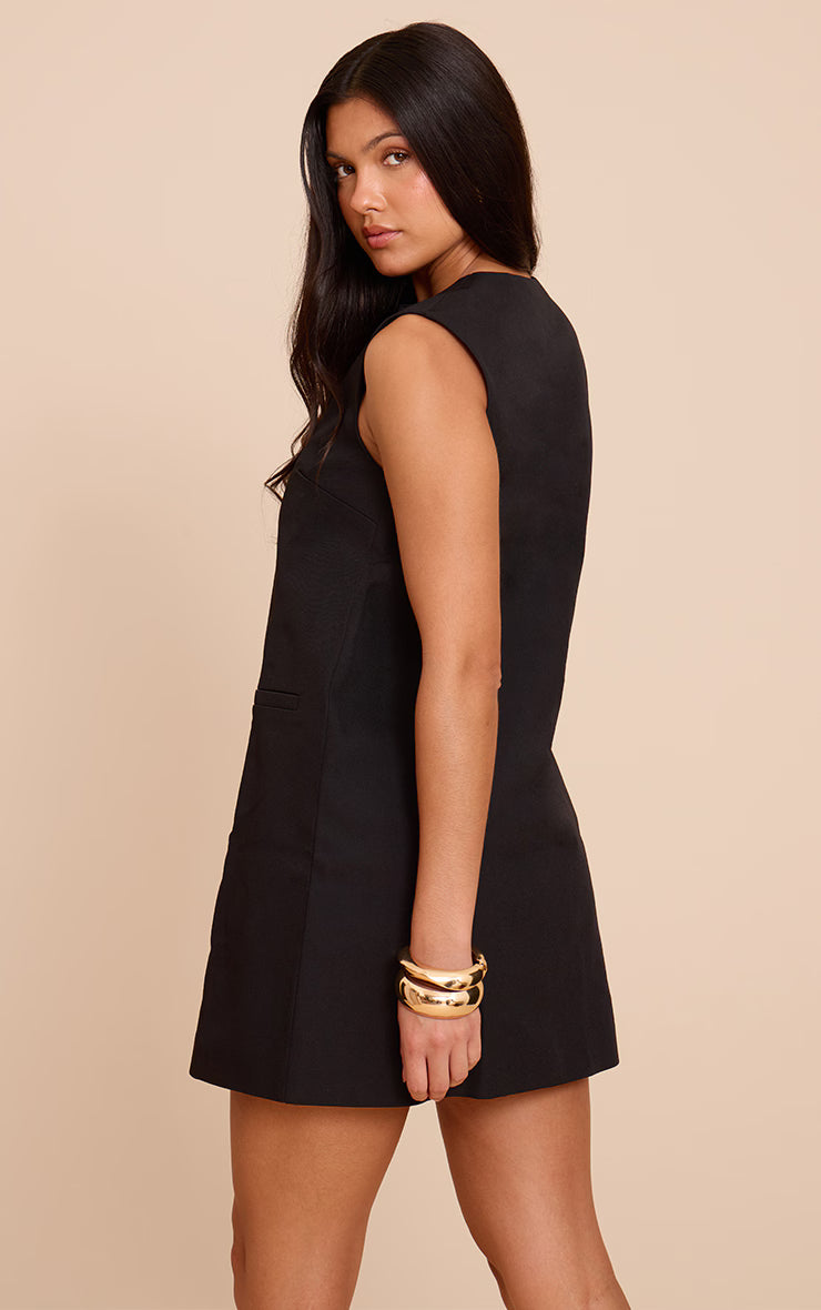 Black Tailored Woven Button Down A Line Mini Dress