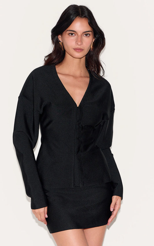 Black Knitted Tailored Hook And Eye Cardigan