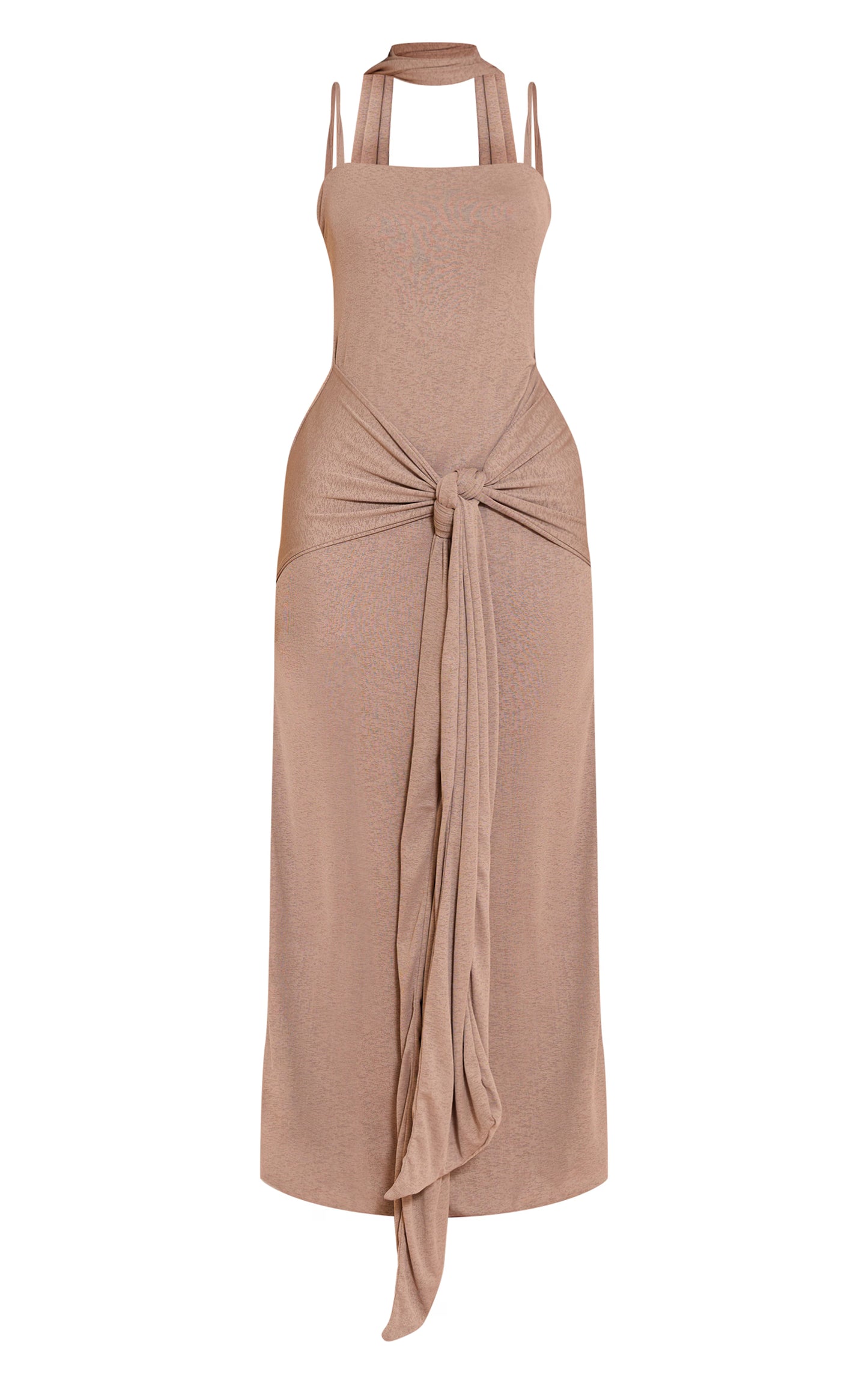 Mushroom Burnout Mesh Scarf Detail Maxi Dress