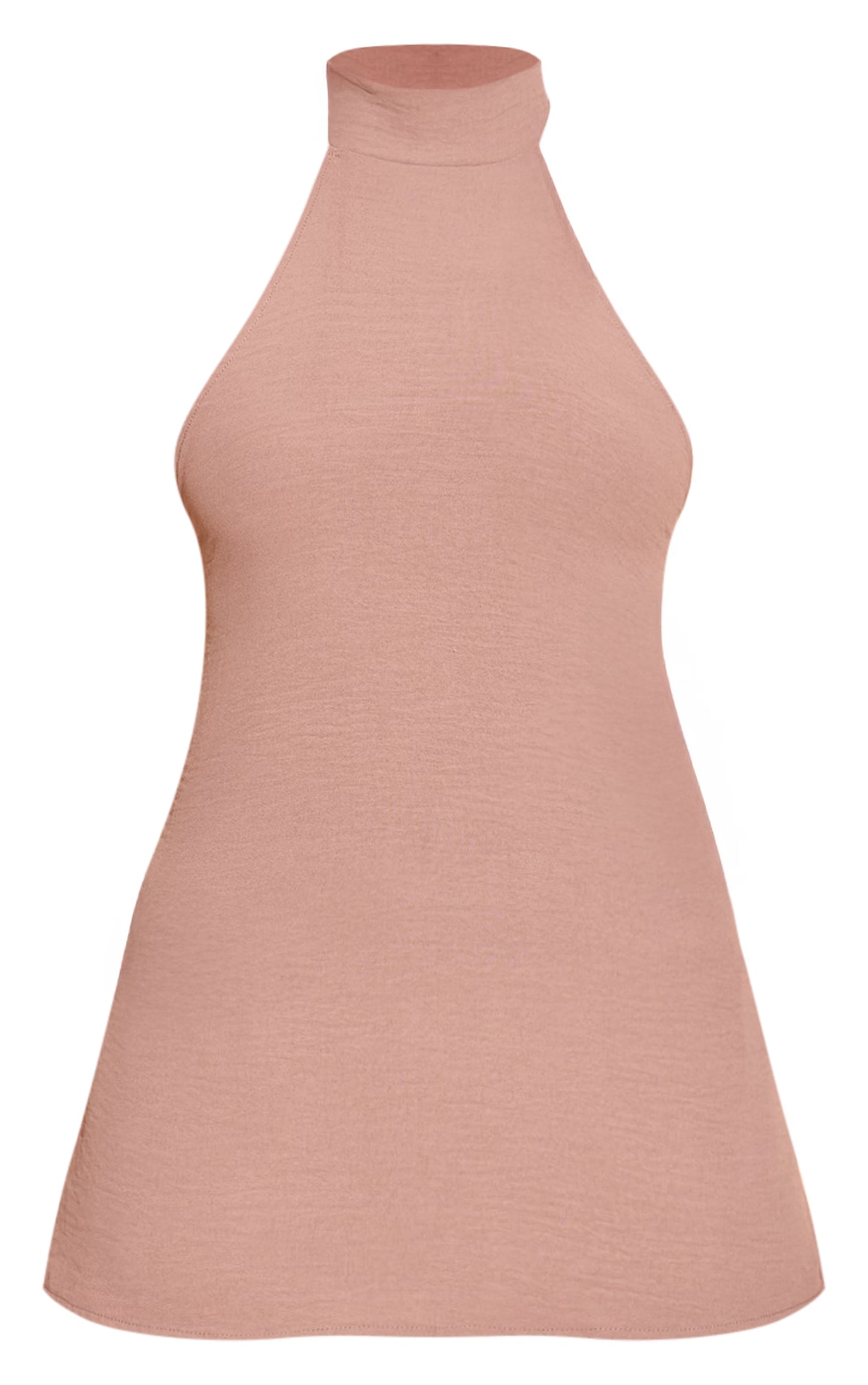 Mushroom  Woven High Neck Tie Back Detail Long Top