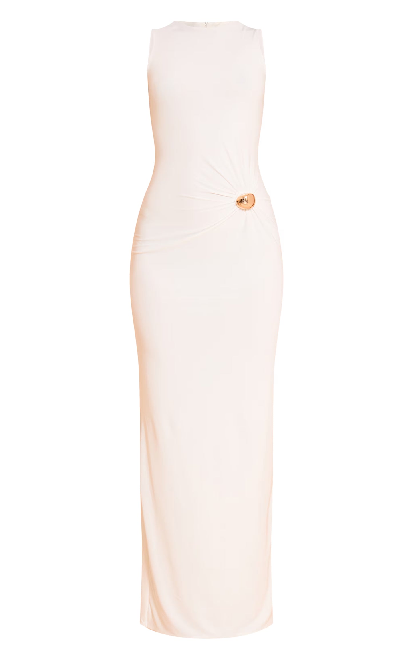 Cream Slinky Gold Trim Sleeveless Maxi Dress