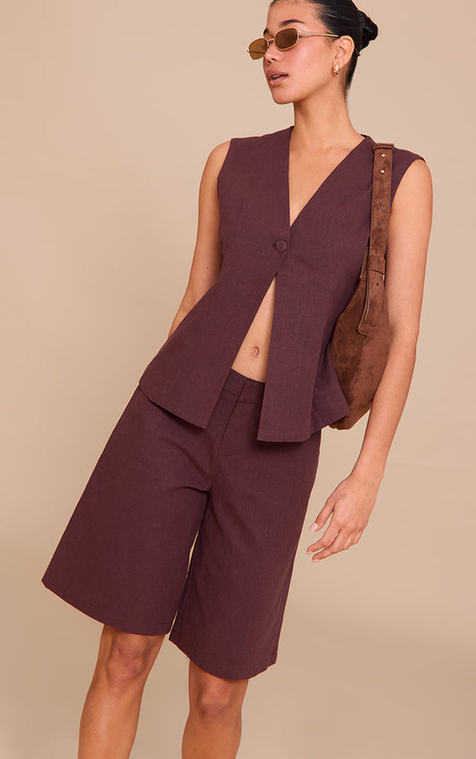 Deep Chocolate Premium Linen Tailored Jorts
