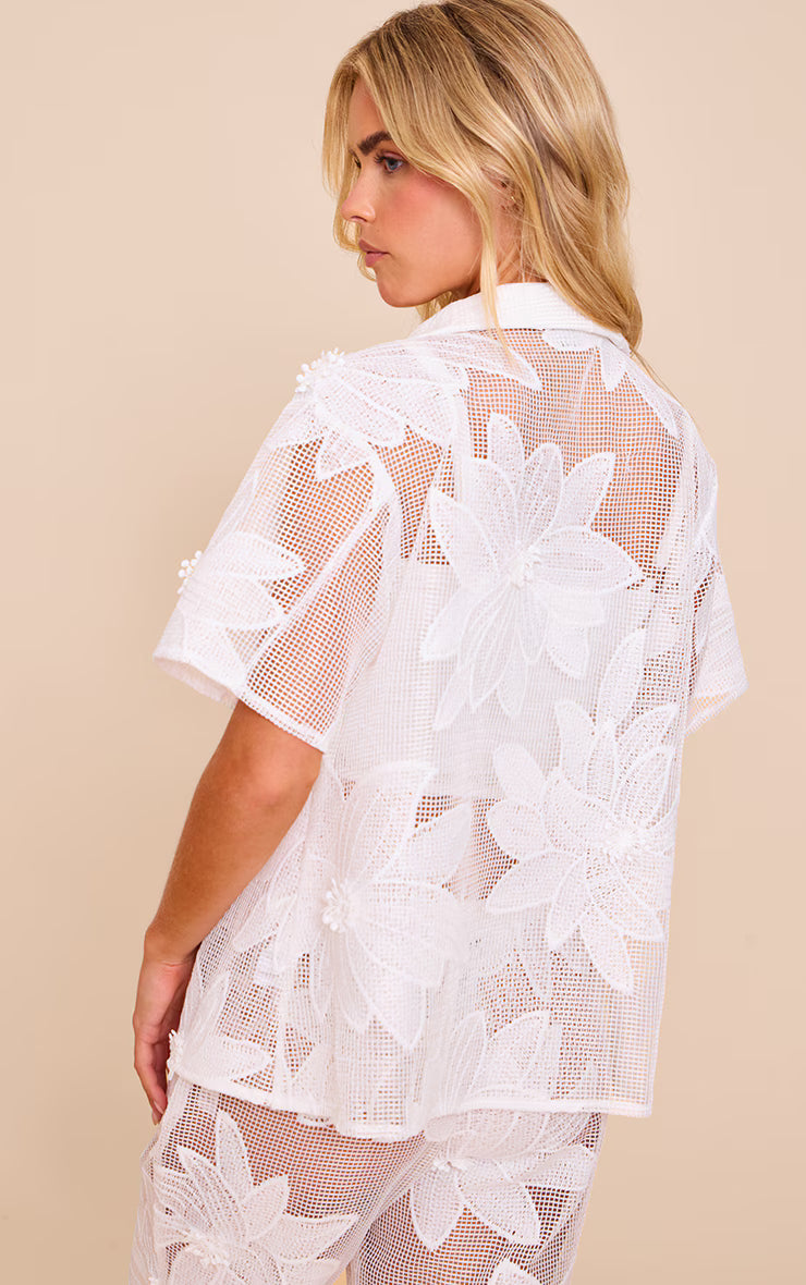 Petite White Applique Flower Shirt