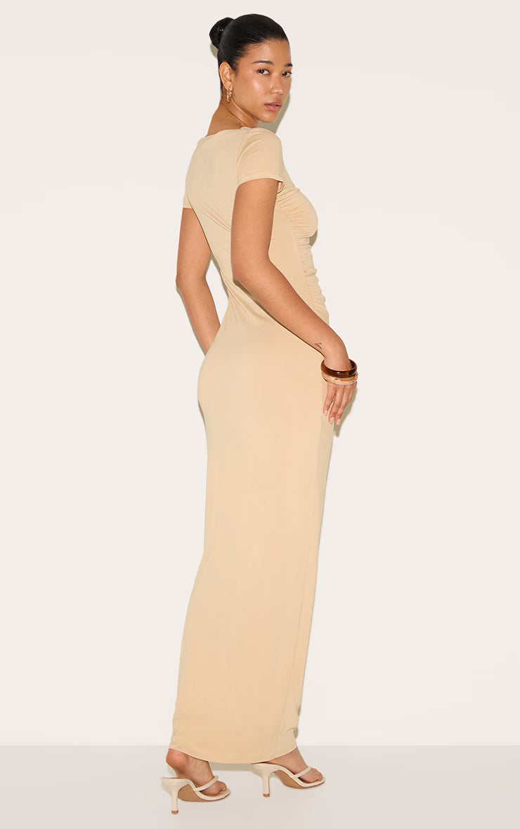 Butter Cream Modal Ruched Cap Sleeve Midaxi Dress