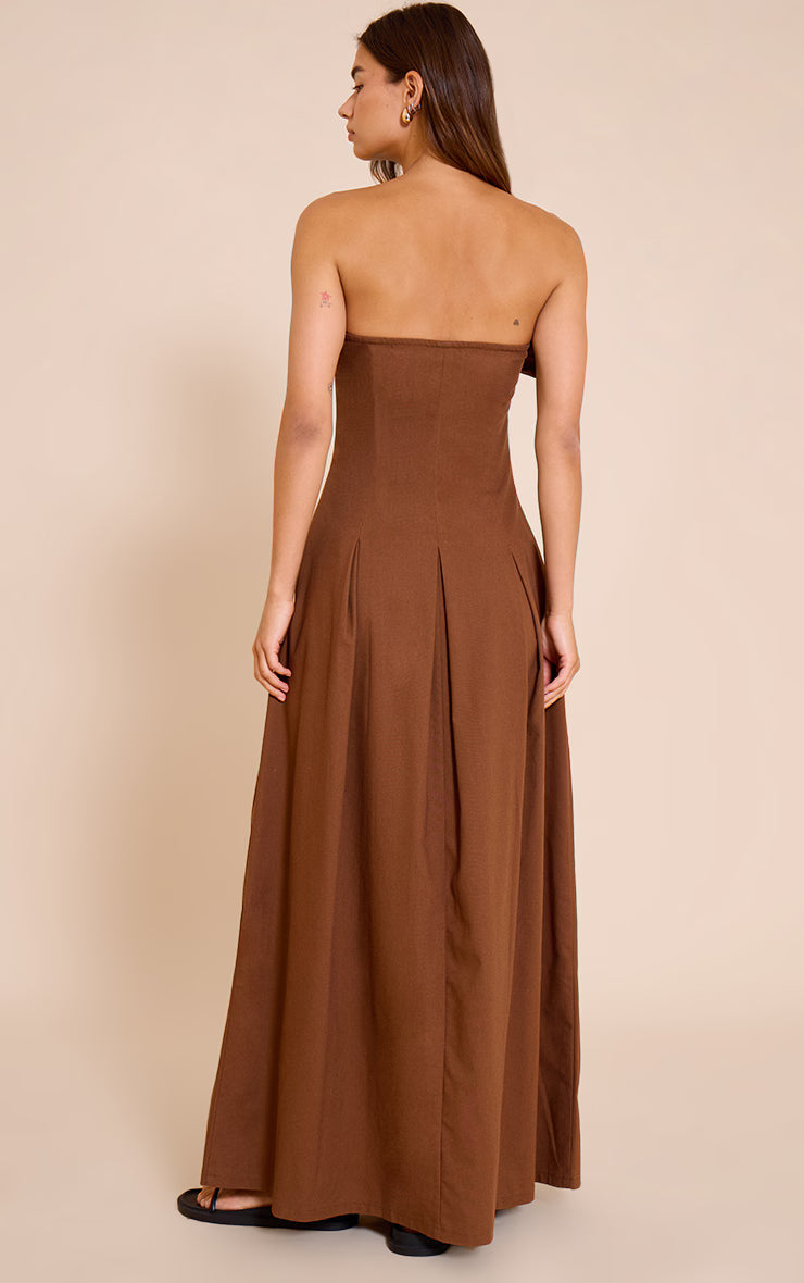 Chocolate Bandeau Pleated Midaxi Dress