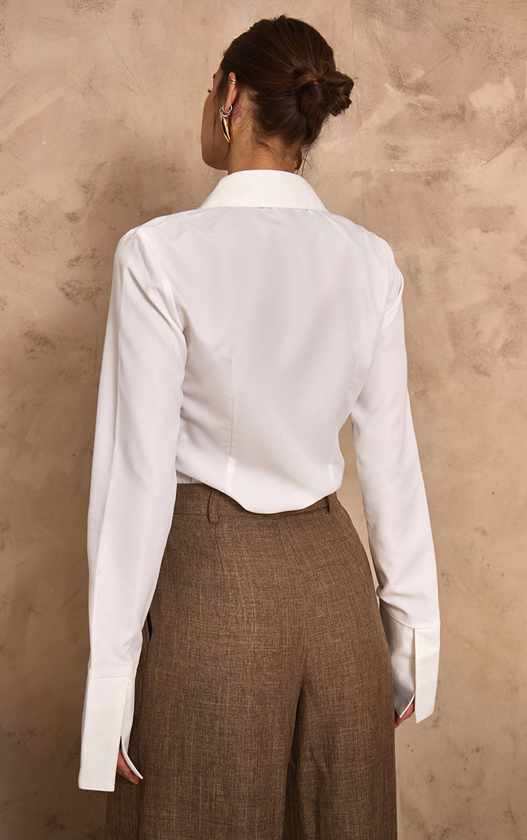 PLT Label White Oversized Collar Button Down Fitted Shirt