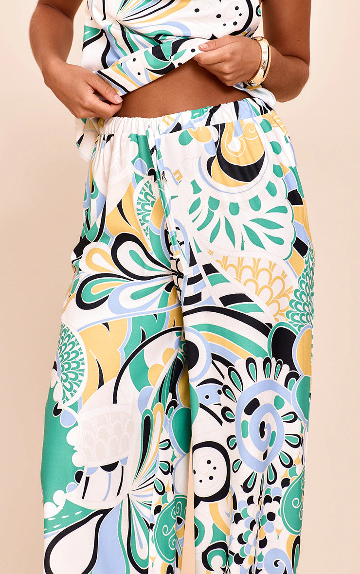 Multi Abstract Print Woven Floaty Wide Leg Pants
