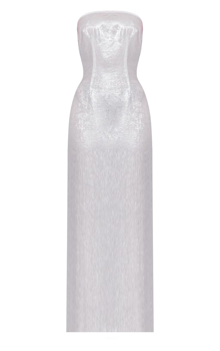 Silver Textured Bandeau Maxi Dress