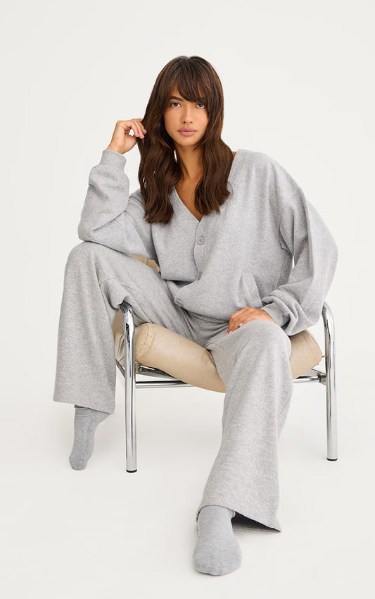 Grey Button Up Soft Touch Sweat Cardigan